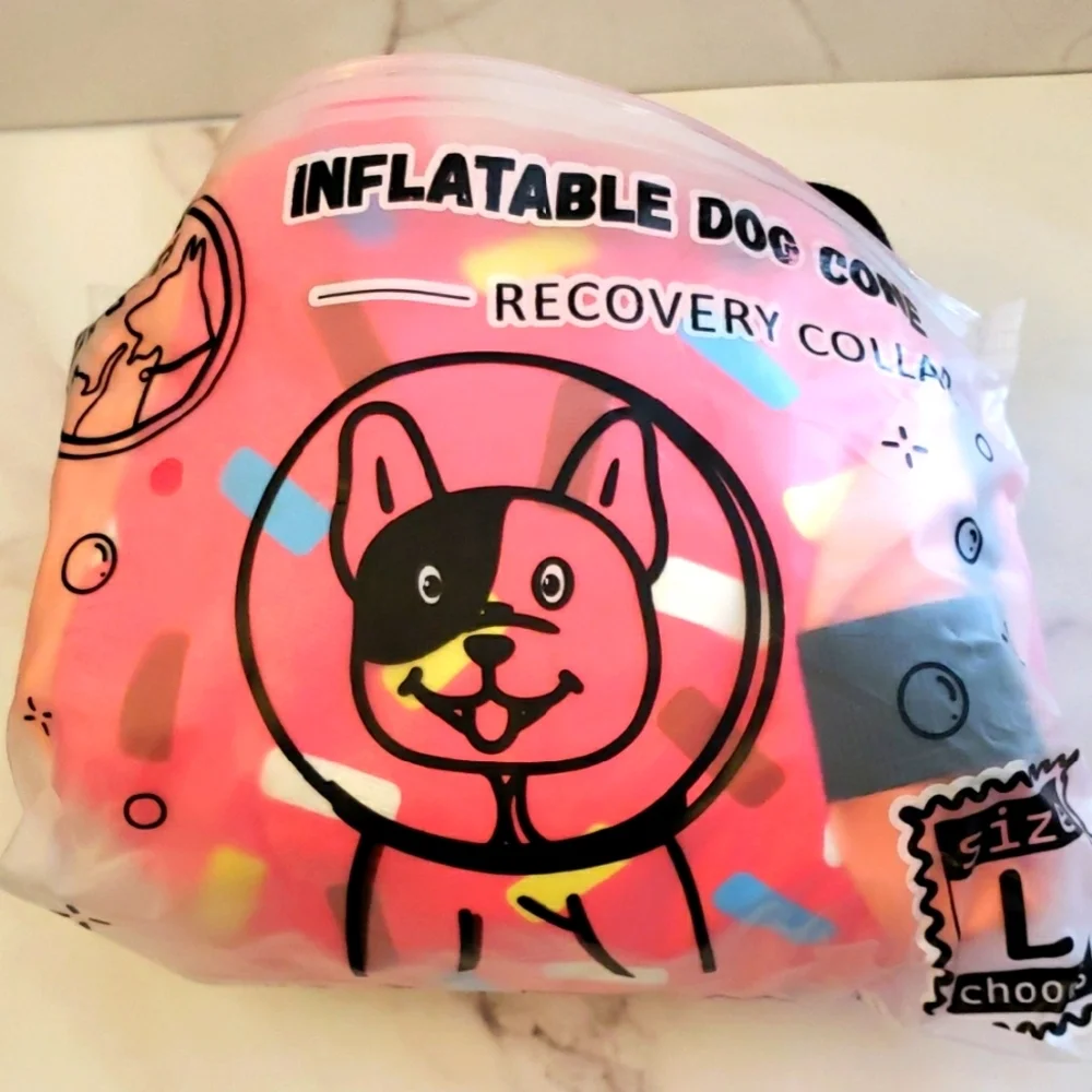 Supet Inflatable Dog Pink Donut Cone Collar Size L